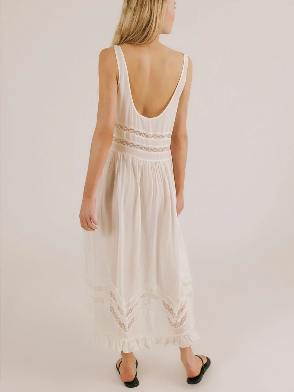 Free People Cream Lace-Panel Floaty Chemise